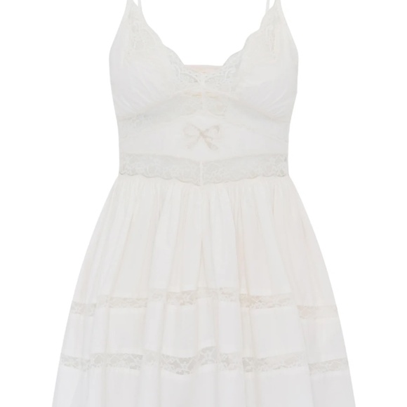 LoveShackFancy White Ruched Ruffled Mini Dress - Picture 5 of 5